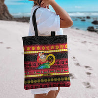Vanuatu Christmas Tote Bag Joyeux Noel Surfing Santa With Boar Tusk - Polynesian Pride