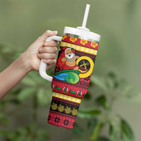 Vanuatu Christmas Tumbler With Handle Joyeux Noel Surfing Santa With Boar Tusk - Polynesian Pride