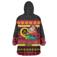Vanuatu Christmas Wearable Blanket Hoodie Joyeux Noel Surfing Santa With Boar Tusk LT14 - Polynesian Pride