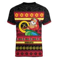 Vanuatu Christmas Women V-Neck T-Shirt Joyeux Noel Surfing Santa With Boar Tusk LT14 - Polynesian Pride