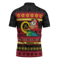 Vanuatu Christmas Zipper Polo Shirt Joyeux Noel Surfing Santa With Boar Tusk - Polynesian Pride