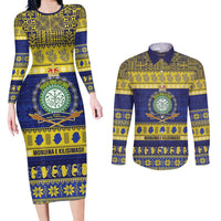 Niue Christmas Couples Matching Long Sleeve Bodycon Dress and Long Sleeve Button Shirt Monuina e Kilisimasi Hiapo Motifs - Polynesian Pride