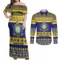Niue Christmas Couples Matching Off Shoulder Maxi Dress and Long Sleeve Button Shirt Monuina e Kilisimasi Hiapo Motifs - Polynesian Pride