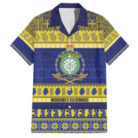 Niue Christmas Family Matching Tank Maxi Dress and Hawaiian Shirt Monuina e Kilisimasi Hiapo Motifs LT14 Dad's Shirt - Short Sleeve Blue - Polynesian Pride