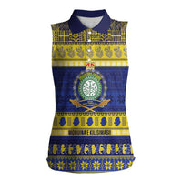 Niue Christmas Women Sleeveless Polo Shirt Monuina e Kilisimasi Hiapo Motifs LT14 Female Blue - Polynesian Pride