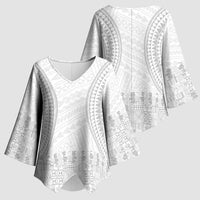 Niue White Sunday Kimono Sleeve Blouse Tapu Fanau Ia Puakenikeni Hiapo Pattern - Polynesian Pride