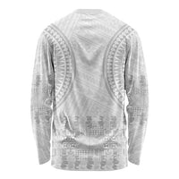 Niue White Sunday Long Sleeve Shirt Tapu Fanau Ia Puakenikeni Hiapo Pattern - Polynesian Pride