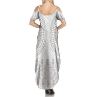 Niue White Sunday Summer Maxi Dress Tapu Fanau Ia Puakenikeni Hiapo Pattern - Polynesian Pride