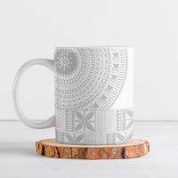 Niue White Sunday Ceramic Mug Half Hiapo Pattern Vibes - Polynesian Pride