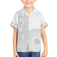 Niue White Sunday Family Matching Tank Maxi Dress and Hawaiian Shirt Half Hiapo Pattern Vibes LT14 Son's Shirt White - Polynesian Pride