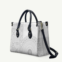 Niue White Sunday Leather Bag Half Hiapo Pattern Vibes - Polynesian Pride