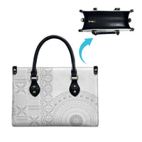 Niue White Sunday Leather Bag Half Hiapo Pattern Vibes - Polynesian Pride