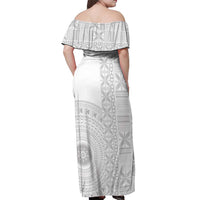 Niue White Sunday Off Shoulder Maxi Dress Half Hiapo Pattern Vibes - Polynesian Pride