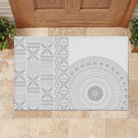 Niue White Sunday Rubber Doormat Half Hiapo Pattern Vibes - Polynesian Pride