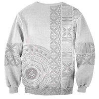 Niue White Sunday Sweatshirt Half Hiapo Pattern Vibes - Polynesian Pride