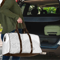 Niue White Sunday Travel Bag Half Hiapo Pattern Vibes - Polynesian Pride