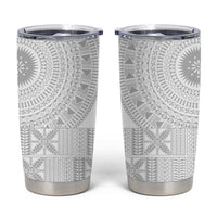 Niue White Sunday Tumbler Cup Half Hiapo Pattern Vibes - Polynesian Pride