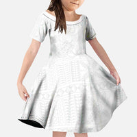 Tapu Fanau Ia Niue Family Matching Tank Maxi Dress and Hawaiian Shirt Happy White Sunday Unique Hiapo LT14 Daughter's Dress White - Polynesian Pride