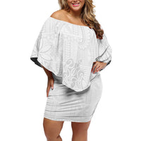Tapu Fanau Ia Niue Off Shoulder Short Dress Happy White Sunday Unique Hiapo - Polynesian Pride