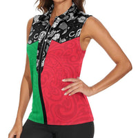 Vanuatu Cowboy Women Sleeveless Polo Shirt Cowboy Symbols Split Stylized - Polynesian Pride