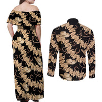 Vanuatu Cowboy Couples Matching Off Shoulder Maxi Dress and Long Sleeve Button Shirt Seamless Straw Hats Hibiscus - Polynesian Pride