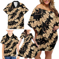 Vanuatu Cowboy Family Matching Off Shoulder Short Dress and Hawaiian Shirt Seamless Straw Hats Hibiscus - Polynesian Pride
