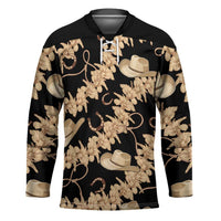 Vanuatu Cowboy Hockey Jersey Seamless Straw Hats Hibiscus LT14 Unisex Black - Polynesian Pride