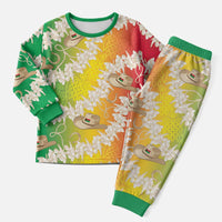 Vanuatu Cowboy Christmas Pajama Set Straw Hats Hibiscus With Sand Drawing - Polynesian Pride