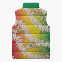 Vanuatu Cowboy Sleeveless Puffer Jacket Straw Hats Hibiscus With Sand Drawing - Polynesian Pride
