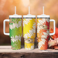 Vanuatu Cowboy Tumbler With Handle Straw Hats Hibiscus With Sand Drawing - Polynesian Pride