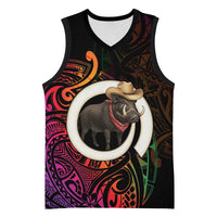 Vanuatu Boar Cowboy Basketball Jersey Tusk Gradient Polynesian Pattern - Polynesian Pride