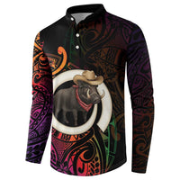 Vanuatu Boar Cowboy Button Sweatshirt Tusk Gradient Polynesian Pattern - Polynesian Pride