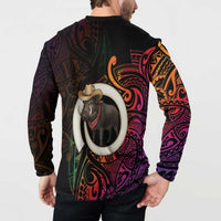 Vanuatu Boar Cowboy Button Sweatshirt Tusk Gradient Polynesian Pattern - Polynesian Pride