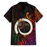 Vanuatu Boar Cowboy Family Matching Off The Shoulder Long Sleeve Dress and Hawaiian Shirt Tusk Gradient Polynesian Pattern - Polynesian Pride