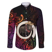 Vanuatu Boar Cowboy Family Matching Tank Maxi Dress and Hawaiian Shirt Tusk Gradient Polynesian Pattern - Polynesian Pride