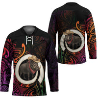 Vanuatu Boar Cowboy Hockey Jersey Tusk Gradient Polynesian Pattern - Polynesian Pride