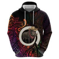 Vanuatu Boar Cowboy Hoodie Tusk Gradient Polynesian Pattern - Polynesian Pride