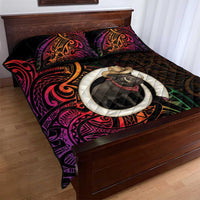 Vanuatu Boar Cowboy Quilt Bed Set Tusk Gradient Polynesian Pattern - Polynesian Pride