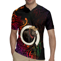 Vanuatu Boar Cowboy Rugby Jersey Tusk Gradient Polynesian Pattern - Polynesian Pride