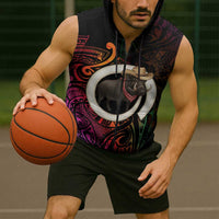 Vanuatu Boar Cowboy Sleeveless Zip Hoodie Tusk Gradient Polynesian Pattern - Polynesian Pride