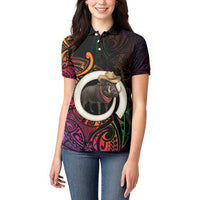 Vanuatu Boar Cowboy Women Polo Shirt Tusk Gradient Polynesian Pattern - Polynesian Pride