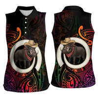 Vanuatu Boar Cowboy Women Sleeveless Polo Shirt Tusk Gradient Polynesian Pattern - Polynesian Pride