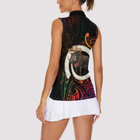 Vanuatu Boar Cowboy Women Sleeveless Polo Shirt Tusk Gradient Polynesian Pattern - Polynesian Pride