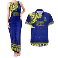 Personalised Fiji Natabua High School Couples Matching Tank Maxi Dress and Hawaiian Shirt Fijian Tapa Pattern LT14 Blue - Polynesian Pride