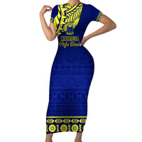Personalised Fiji Natabua High School Family Matching Short Sleeve Bodycon Dress and Hawaiian Shirt Fijian Tapa Pattern LT14 Mom's Dress Blue - Polynesian Pride