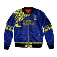 Personalised Fiji Natabua High School Sleeve Zip Bomber Jacket Fijian Tapa Pattern LT14 Unisex Blue - Polynesian Pride