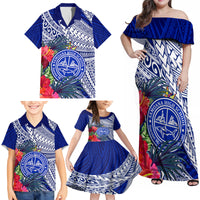 Personalised Samoana High School Family Matching Off Shoulder Maxi Dress and Hawaiian Shirt American Samoa Schools Polynesian Tropical Flowers LT14 - Polynesian Pride