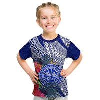 Personalised Samoana High School Kid T Shirt American Samoa Schools Polynesian Tropical Flowers LT14 Blue - Polynesian Pride