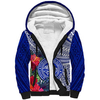 Personalised Samoana High School Sherpa Hoodie American Samoa Schools Polynesian Tropical Flowers LT14 Unisex Blue - Polynesian Pride