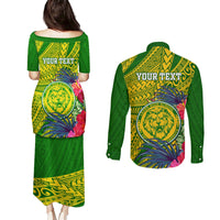 Personalised Leone High School Couples Matching Puletasi Dress and Long Sleeve Button Shirt American Samoa Schools Polynesian Tropical Flowers LT14 - Polynesian Pride